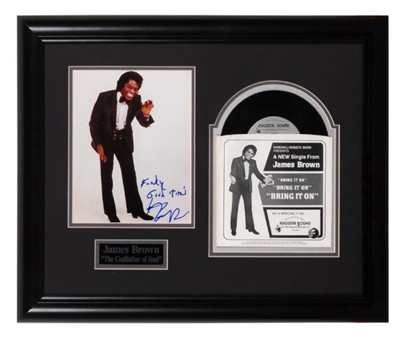 James Brown Autographed photo with 45 Record Framed and Matted